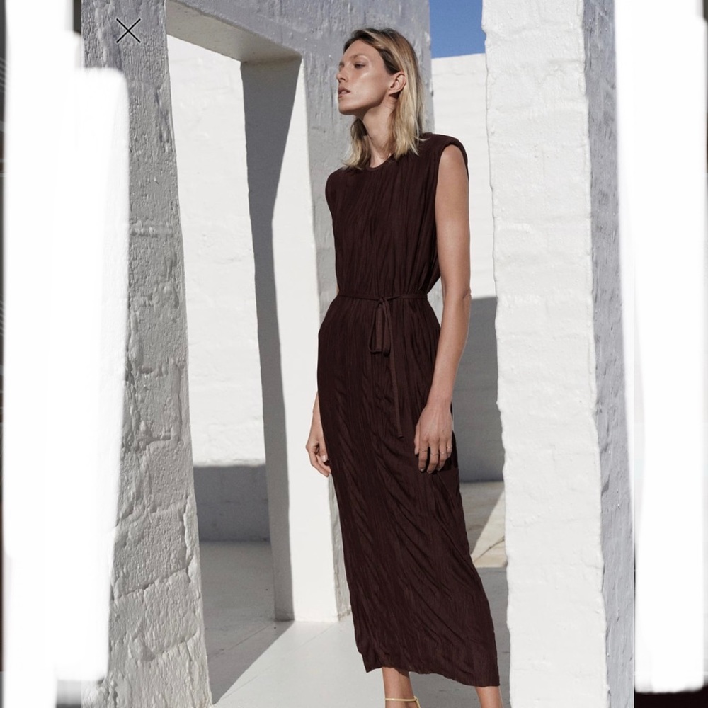 NWT Zara crinkle look midi dress